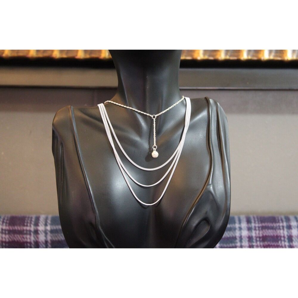 Two Delicate Chain White Silver Tone Rhinestone Necklaces Lot - Picture 6 of 10